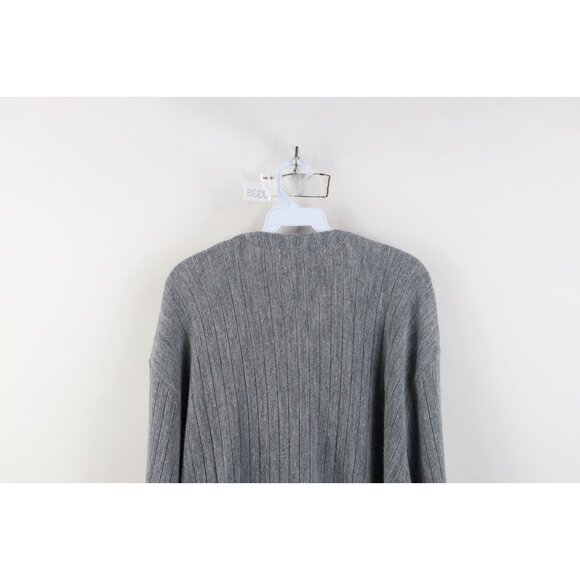 Vtg 70s Streetwear Mens XLT Blank Striped Ribbed Knit Cardigan Sweater Gray USA - Picture 13 of 14